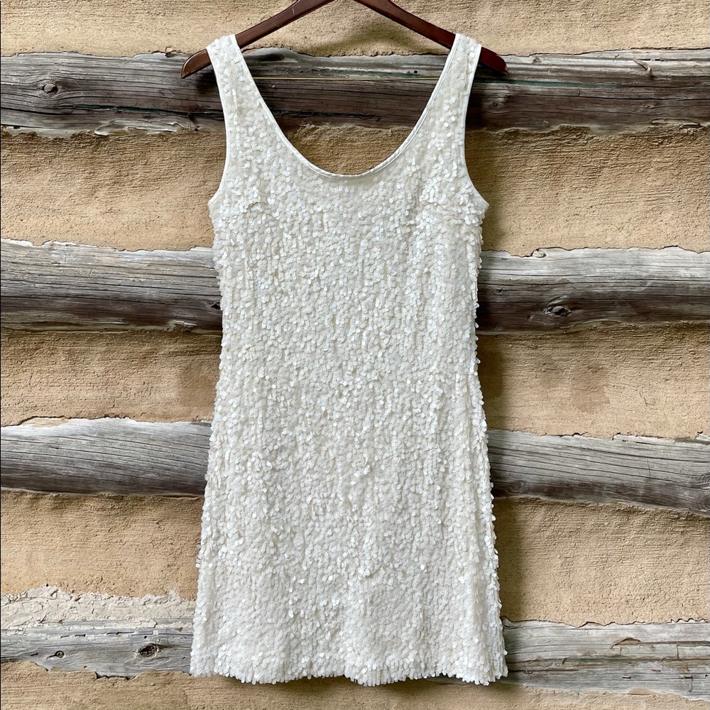 White House Black Market Ivory Sequined Dress Size 8